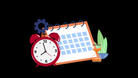 Zeitmanagement-Icon-Kalender-Und-Uhrplan-Konzeptanimation-Für-Geschäftsveranstaltungen-Mit-Alphakanal.